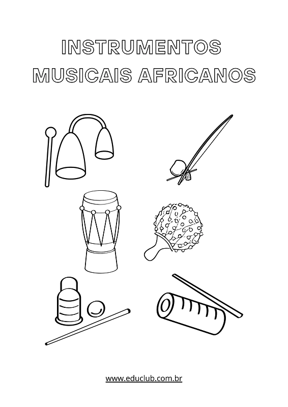 Instrumentos africanos para colorir | Educlub
